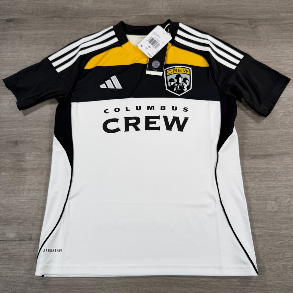 Adidas Columbus Crew MLS Soccer Jersey Youth Size Medium White Black Gold JI7339
